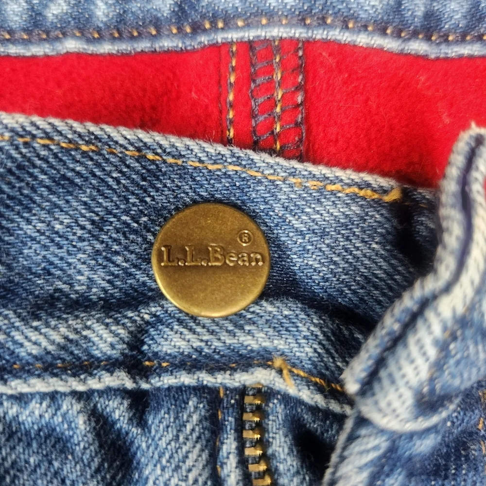 LL Bean Double L Vintage Relaxed Fit Womens Size 16 Red Flannel Lined Blue Jeans
